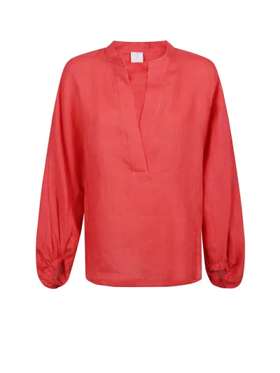 Eleventy Open Collar Linen Shirt In Red