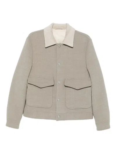 Eleventy Corduroy-collar Wool Jacket In Gray