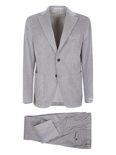 Eleventy Fitted Blazer With Back Vent And Drawstring Waist In Gray