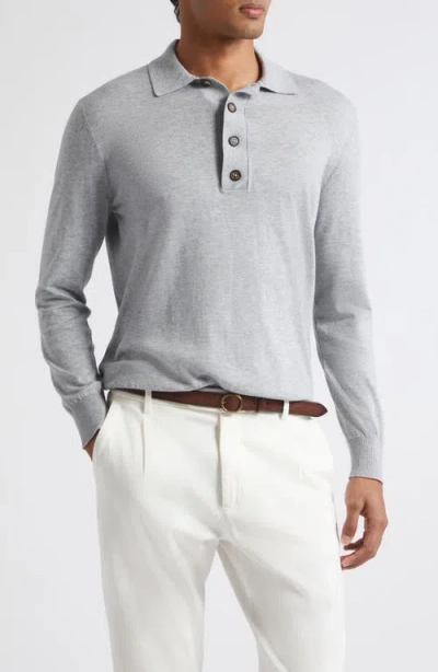 Eleventy Cotton & Cashmere Long Sleeve Polo In Blue