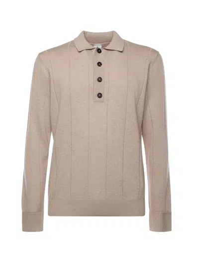 Eleventy Long-sleeved Polo Shirt With Buttons In Neutral
