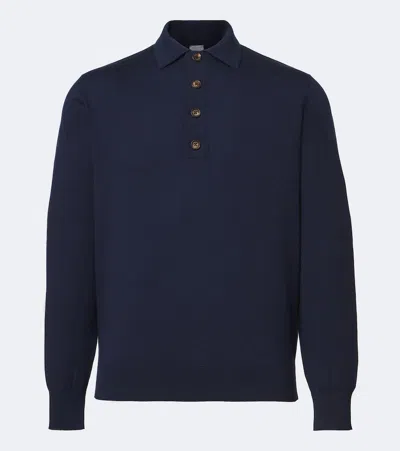 Eleventy Cotton Cashmere Knit Polo With Classic Collar And Four-button Placket In Black