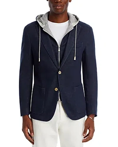 Eleventy Cotton & Cashmere Removable Hood Slim Fit Sport Coat In 11 Navy
