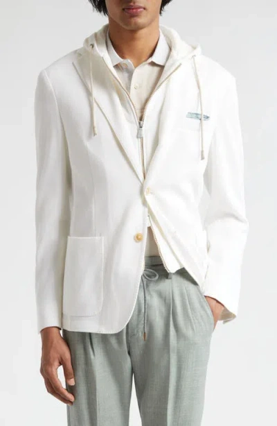 Eleventy Cotton & Cashmere Sport Coat With Removable Hooded Bib In 01 White