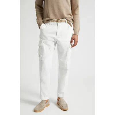 Eleventy Cotton & Linen Cargo Pants In White