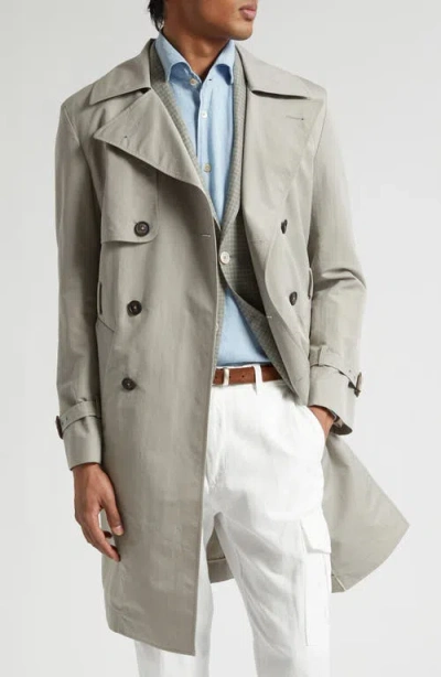 Eleventy Cotton & Silk Trench Coat In Green