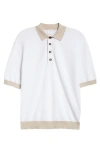 Eleventy Cotton & Virgin Wool Polo Sweater In 01-02 White And Beige