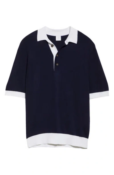 Eleventy Cotton & Virgin Wool Polo Sweater In 11-01 Blue And White