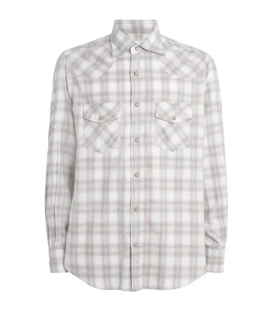 Eleventy Cotton-blend Check Texas Shirt In Gray