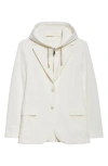 Eleventy Cotton Blend Knit Blazer With Removable Hooded Bib In White