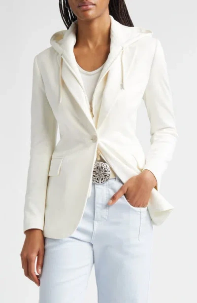 Eleventy Cotton Blend Knit Jacket With Hooded Zip Inset In White