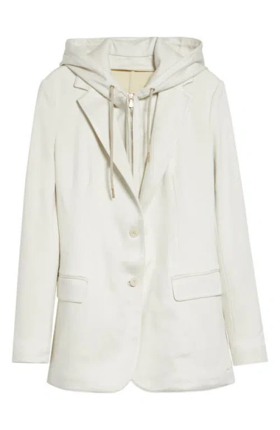 Eleventy Cotton Blend Knit Jacket With Hoodie Bib Inset In White