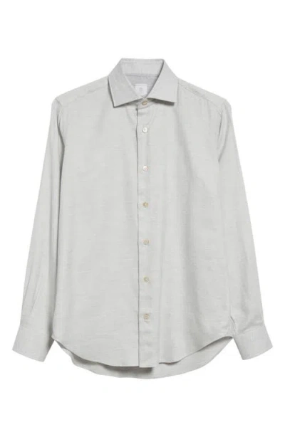 Eleventy Cotton Blend Mélange Button-up Shirt In Light Gray Melange