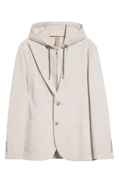 ELEVENTY ELEVENTY COTTON BLEND PIQUÉ SPORT COAT WITH REMOVABLE HOODED BIB