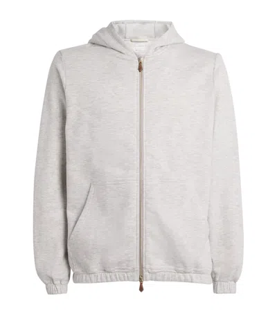 Eleventy Cotton-blend Zip-up Hoodie In Gray