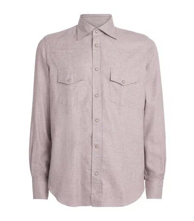 Eleventy Cotton-cashmere Texas Overshirt In Purple