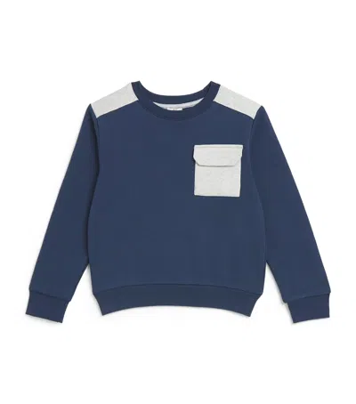 Eleventy Kids' Cotton Contrast-trim Sweatshirt In Blue
