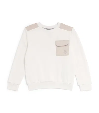 Eleventy Kids' Cotton Contrast-trim Sweatshirt In White