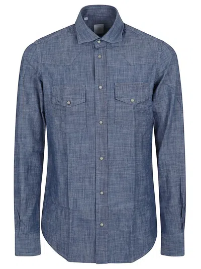 Eleventy Cotton Denim Shirt With Classic Collar