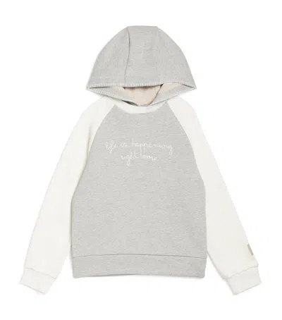 Eleventy Kids' Cotton Embroidered Hoodie In Gray