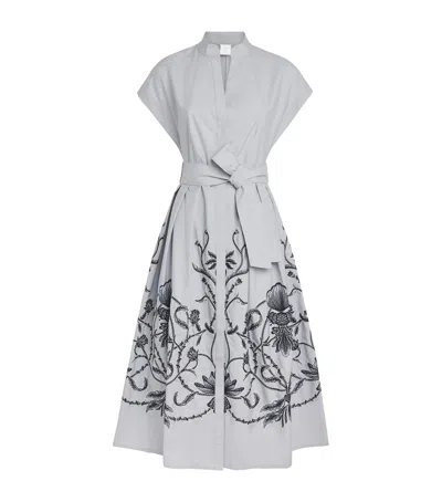 Eleventy Cotton Embroidered Midi Shirt Dress In Multi