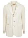 Eleventy Drawstring-hooded Single-breasted Jacket In White