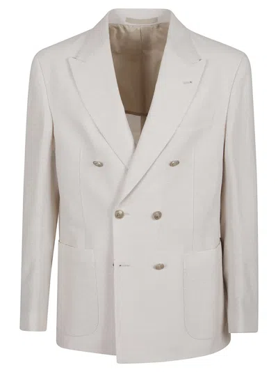 Eleventy Cotton-linen Blend Double-breasted Jacket In Neutrals