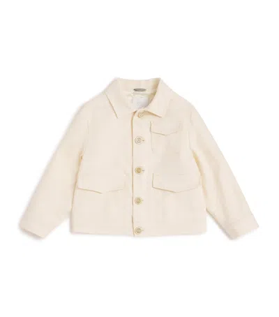 Eleventy Kids' Cotton-linen Button-up Shacket In Neutral