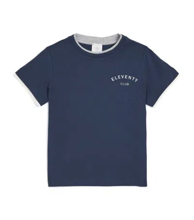 Eleventy Kids' Cotton Logo T-shirt In Blue
