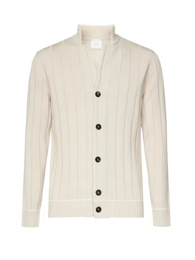 Eleventy Cotton Mock Neck Cardigan In Sand In Beige
