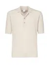 Eleventy Textured Cotton Polo With Ribbed Collar In Sand