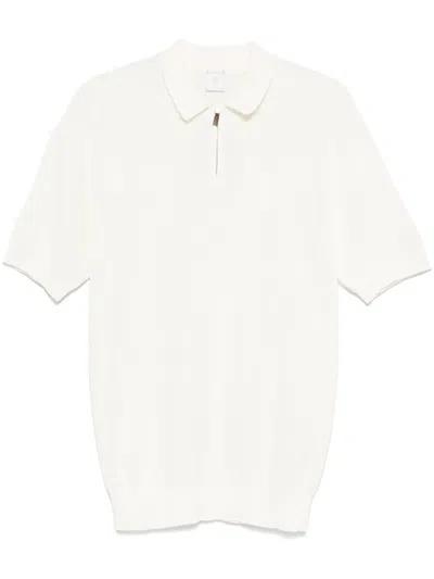 Eleventy Short-sleeved Polo With Classic Collar And Zip Closure In White