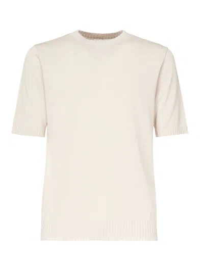 Eleventy Cotton Sand T Shirt With Ribbed Details