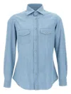 Eleventy Slim Fit Denim Shirt With Double-use Cuffs In Blue