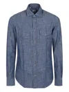 Eleventy Slim Fit Denim Wash Shirt With Western Yoke In Blue