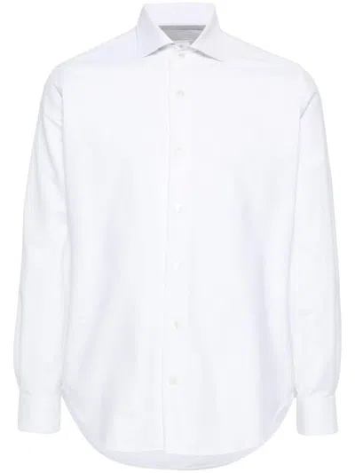 Eleventy Long-sleeve Cotton Blend Shirt In White
