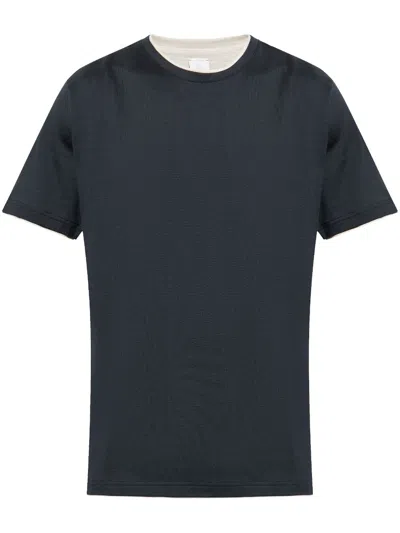 Eleventy Black Crewneck T-shirt With Layered Collar In Blue