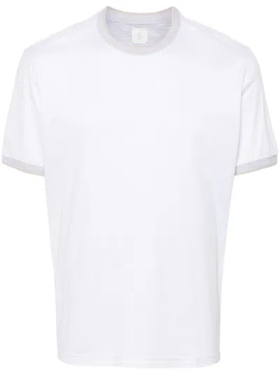 Eleventy Striped-edge T-shirt In Bianco Grigio Chiaro Sabbia