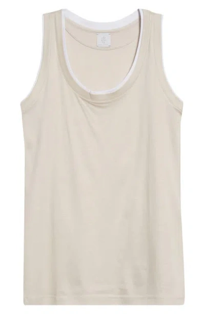 Eleventy Cotton Tank In Sand And White