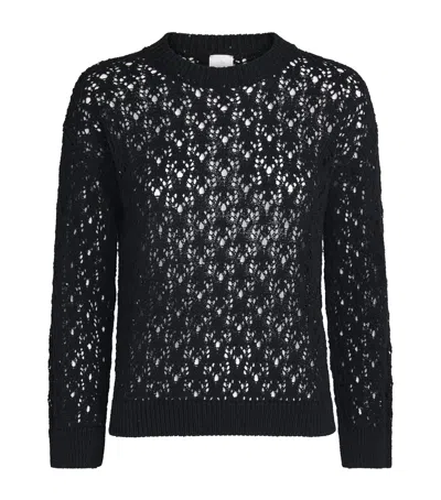 Eleventy Cotton-blend Open-work Sweater In Black