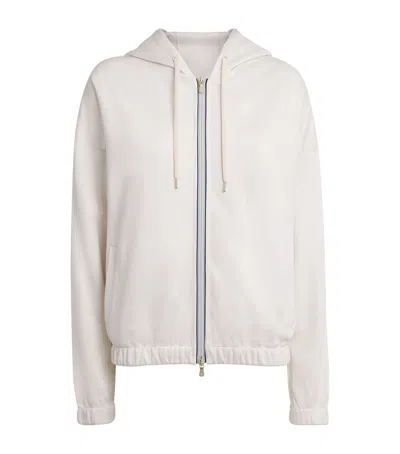 Eleventy Cotton-blend Zip-up Hoodie In White