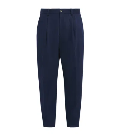 Eleventy Cotton-cashmere Pleated Straight Trousers In Blue