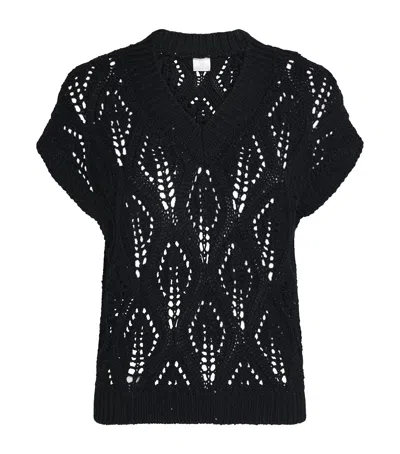 Eleventy Cotton-linen Sequin Short-sleeve Sweater In Black