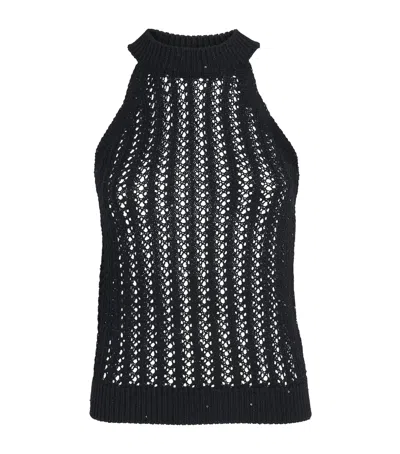 Eleventy Cotton-linen Sequin Sleeveless Sweater In Black