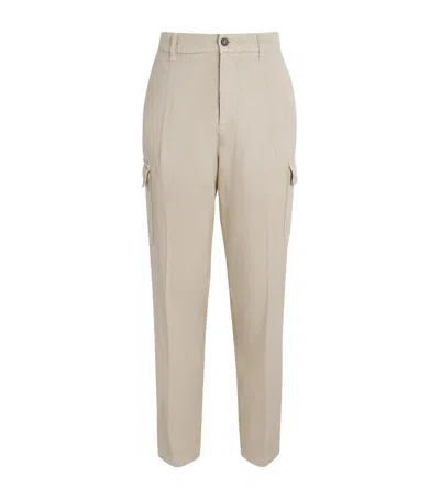 Eleventy Cotton-linen-blend Cargo Trousers In Brown