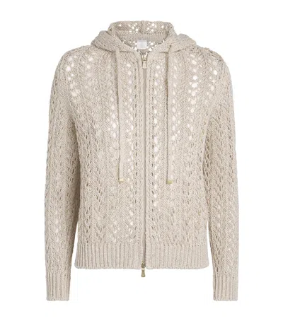 Eleventy Cotton-linen-blend Knitted Cardigan In Gray