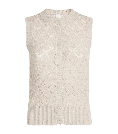 Eleventy Cotton-linen-blend Sequinned Cardigan In Brown