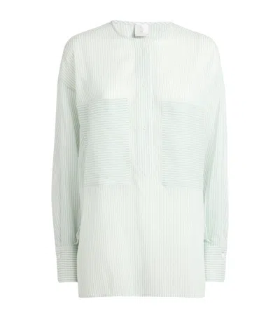 Eleventy Cotton-silk Stripe Shirt In Green