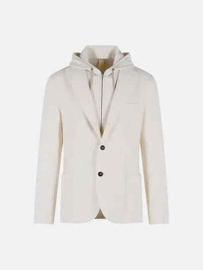Eleventy Wool Hooded Blazer Tailored Notch Lapels In Neutral