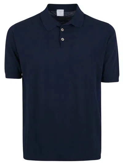 Eleventy Crepe Cotton Polo Shirt With Half Sleeves In Blue